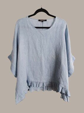 Vivian Shyu Linen Oversized Ruffle Hem Coastalcore Top (M/L)